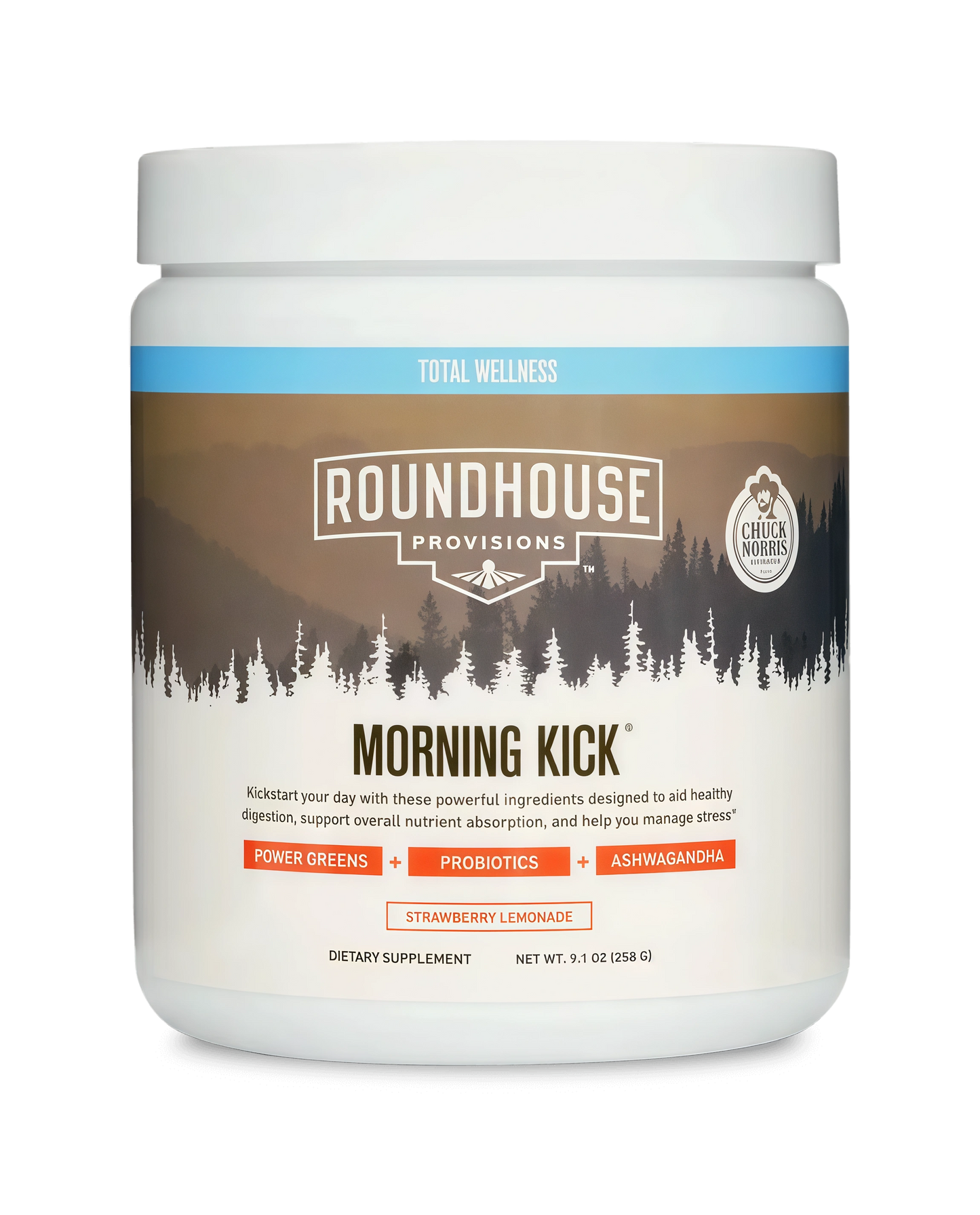 ROUNDHOUSE PROVISION Morning Kick, Zero Sugar Greens Superfood Powder Supplement with Ashwagandha, Collagen, Probiotics, Debloat Drink, 30 Servings (Strawberry Lemonade) by Chuck Norris